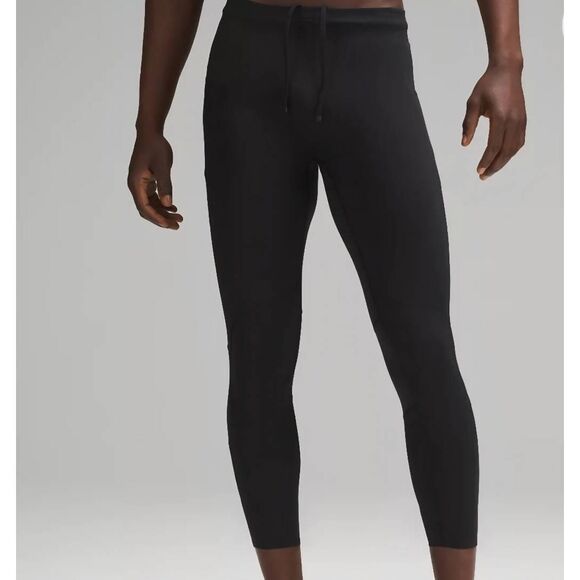 Lululemon Tights Men's XL Black Surge Running Nulux Mesh Cropped Leggings - Picture 1 of 5